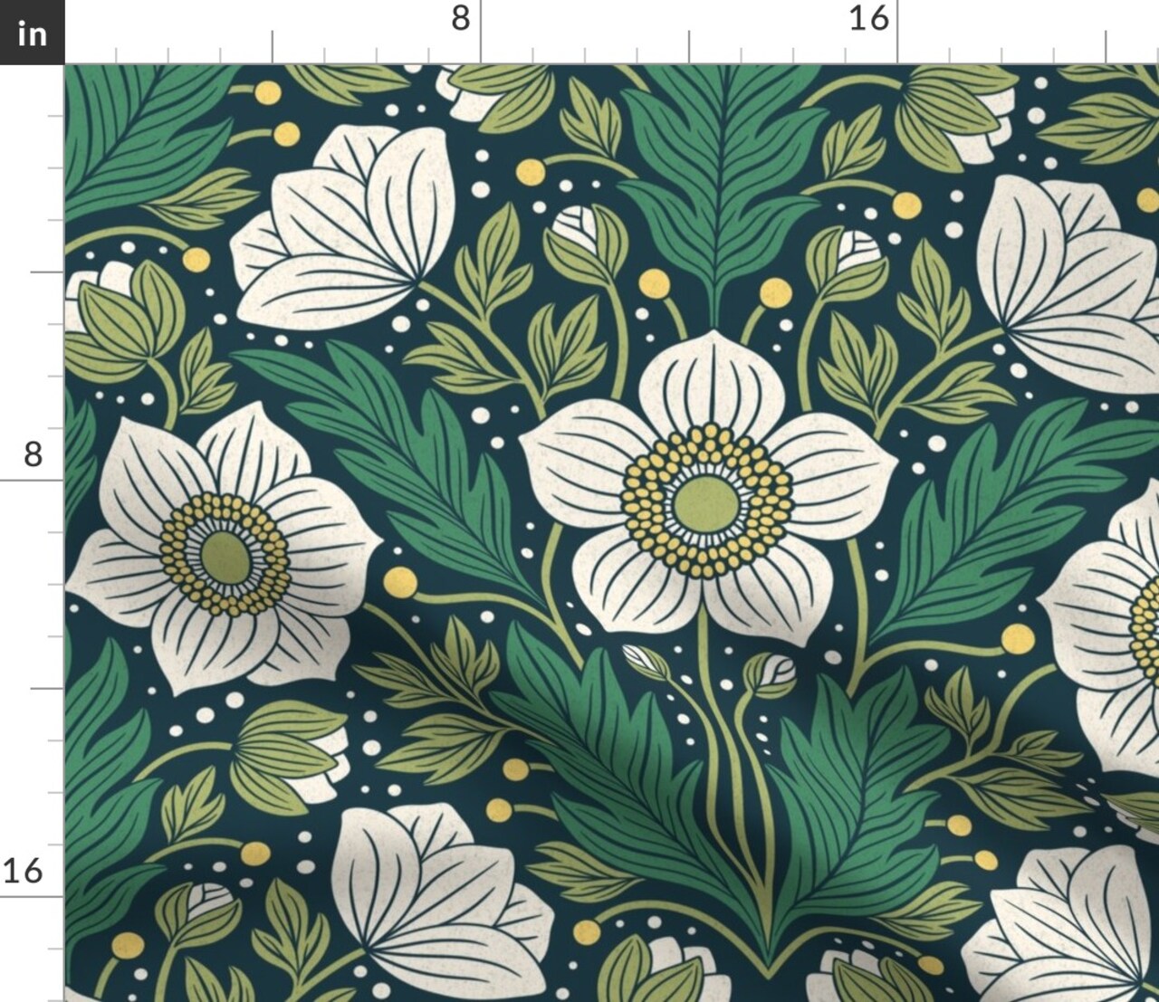 Flowers Green Blue Botanical Cottagecore Floral Dark Victorian Arts And Crafts Custom Printed Fabric by Spoonflower Various Fabrics by the Yard or Fat Quarter